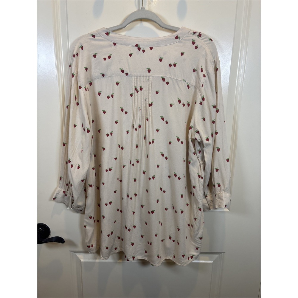 Coldwater Creek Cream Button Pintuck Pleating Strawberry Shirt Size 1X Blouse - Picture 7 of 8